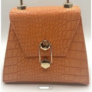 Badgley Mischka Orange Frame Bag Purse Gold Hardware Croc Vegan Leather NWT